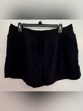 CAbi Black High-Waist Lace Overlay Shorts